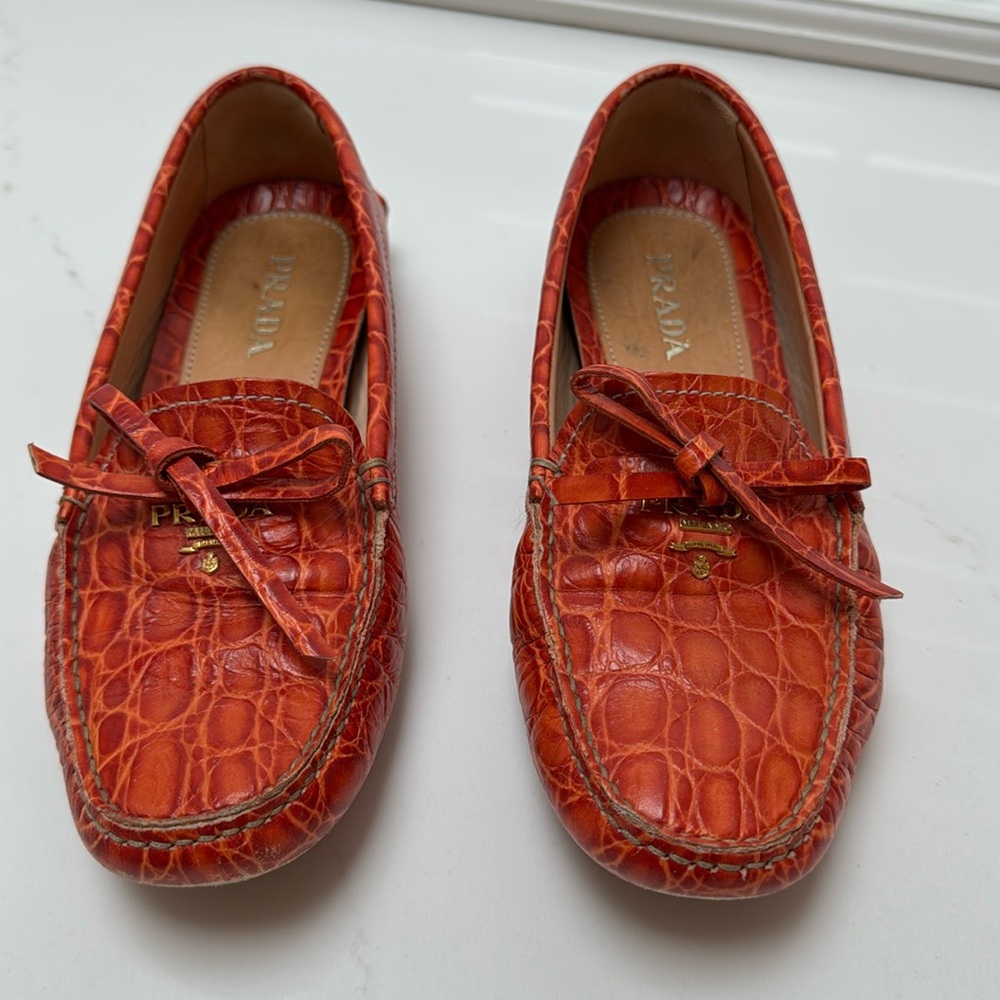 Prada orange croc loafers size 37